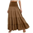 thumbnail image 1 of vigerkar Midi Skirt Women’s Elastic High Waist Boho Maxi Skirts Ruffle A Line Swing Skirts Brown, M, 1 of 4