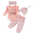 thumbnail image 1 of vigerkar New To The Crew Baby Girl Outfit Newborn Coming Home Outfits Ribbed Romper Bodysuit Floral Pants Set (Orange, 3-6 Months), 1 of 7