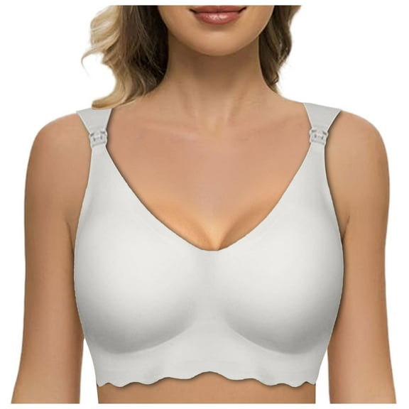 vigerkar Nursing Bra Wavy Breastfeeding Bras for Women Seamless Maternity Support Wireless Pregnancy Everyday Sleep Bras White, XXL