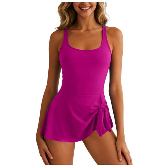 vigerkar One Piece Solid Color Swim Dress Swimsuits for Women Tummy Control Swimdress Skirt Bathing Suit (Hot Pink, 4XL)