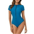thumbnail image 1 of vigerkar One Piece Swimsuit for Women Zipper Front Short Sleeve Bathing Suit Blue, XXL, 1 of 5