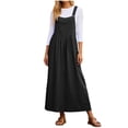 thumbnail image 1 of vigerkar Overall Dress for Women Summer Long Jumper Dress Adjustable Strap A Line Pinafore Maxi Dresses with Pockets (Black, L), 1 of 5