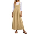 thumbnail image 1 of vigerkar Overall Dress for Women Summer Long Jumper Dress Adjustable Strap A Line Pinafore Maxi Dresses with Pockets (Yellow, XL), 1 of 5