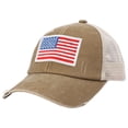 thumbnail image 1 of vigerkar Oversize American Flag Embroidered Washed Trucker Mesh Cap (Khaki, One Size）, 1 of 7
