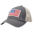 thumbnail image 1 of vigerkar Oversize American Flag Embroidered Washed Trucker Mesh Cap (Light Gray, One Size）, 1 of 7