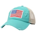 thumbnail image 1 of vigerkar Oversize American Flag Embroidered Washed Trucker Mesh Cap (Sky Blue, One Size）, 1 of 7