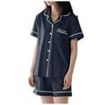thumbnail image 1 of vigerkar Pajama Set for Women 2 Piece Lounge Set Short Sleeve Tops and Shorts Soft Sleepwear, Chest Pocket Navy, 3XL, 1 of 5