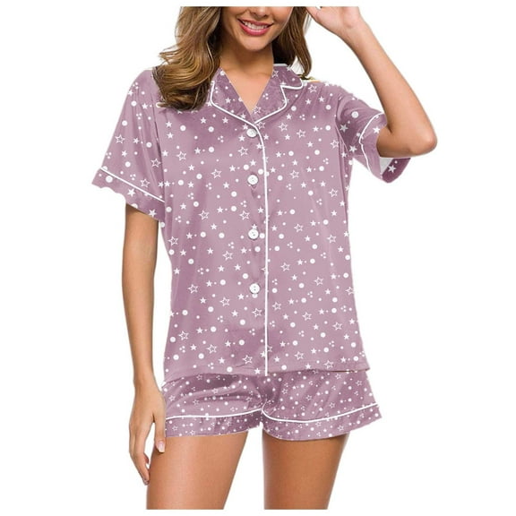 vigerkar Pajama Sets For Women 2 Piece PJ Sets Short Sleeve Lounge Set Fashion Sleepwear Purple, L