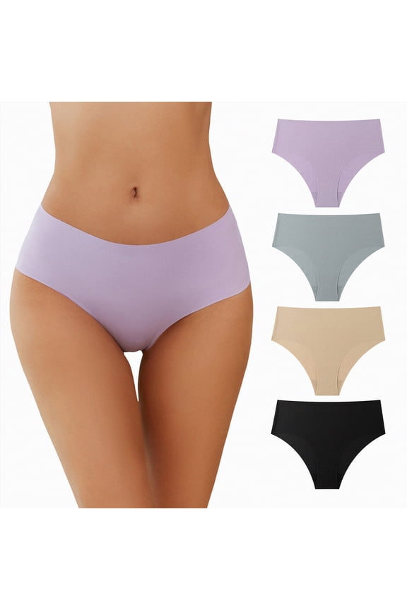 Panties for Women Seamless Thong No Show Panty Liners Workout Underwear (Black, S)