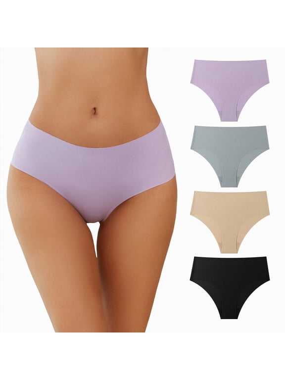 Panties for Women Seamless Thong No Show Panty Liners Workout Underwear (Light Gray, XL)