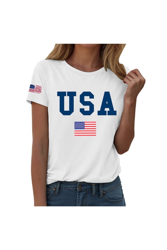 Patriotic American Flag T-Shirt for Men and Women - 100% Cotton USA Graphic Tee - Distressed Style Short Sleeve Shirt (White, L)