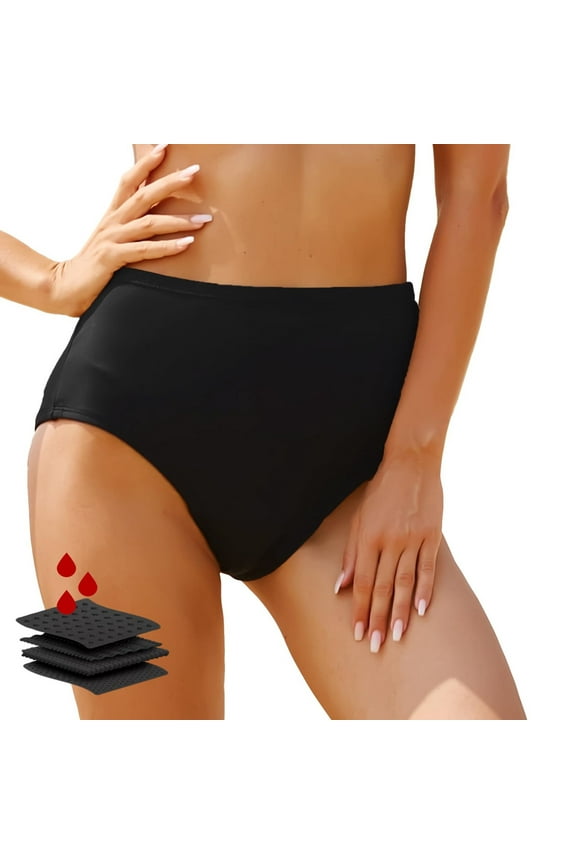 Period Swimwear Bikini Menstrual Leakproof Swim Bottoms Waterproof UV 50+ Light Flow for Teens Girls Women Black, L