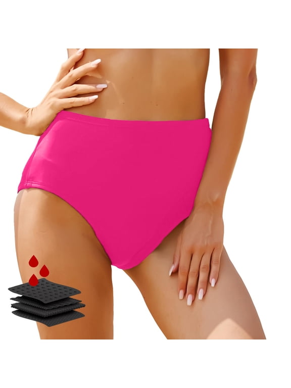 Period Swimwear Bikini Menstrual Leakproof Swim Bottoms Waterproof UV 50+ Light Flow for Teens Girls Women Hot Pink, L