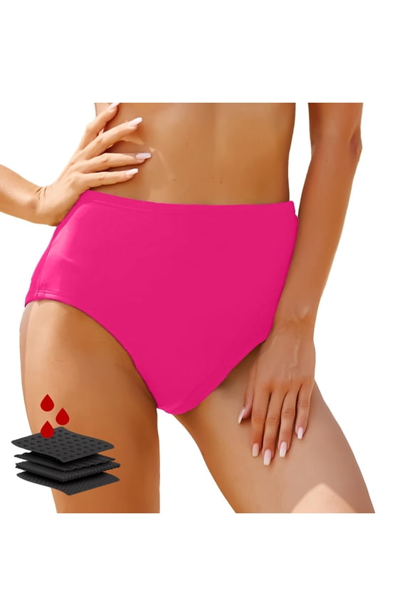 Period Swimwear Bikini Menstrual Leakproof Swim Bottoms Waterproof UV 50+ Light Flow for Teens Girls Women Hot Pink, L