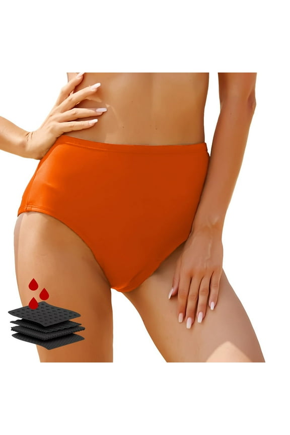 Period Swimwear Bikini Menstrual Leakproof Swim Bottoms Waterproof UV 50+ Light Flow for Teens Girls Women Orange, S