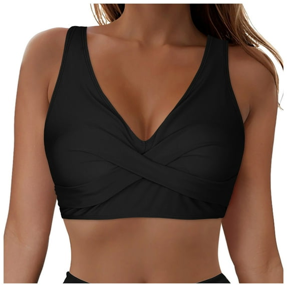 vigerkar Bikini Tops for Women Underwire Bathing Suit Top Push Up Criss Cross Swim Top Swimsuit Sexy V Neck Bikini Tops Only Black, XXL