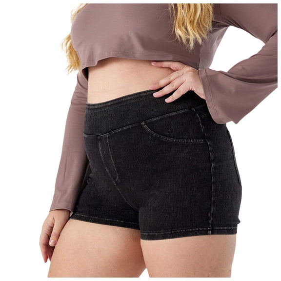 vigerkar Plus Size Jean Shorts for Curvy Women Tummy Control Stretchy High Elastic Waist Skinny Sexy Denim Shorts (Dark Gray, 4XL)