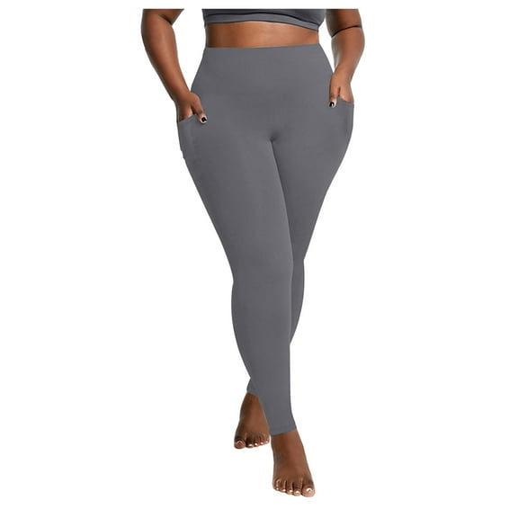 vigerkar Plus Size Leggings with Pockets for Women, High Waist Workout Tummy Control Yoga Pants 2025 Grey, 3XL