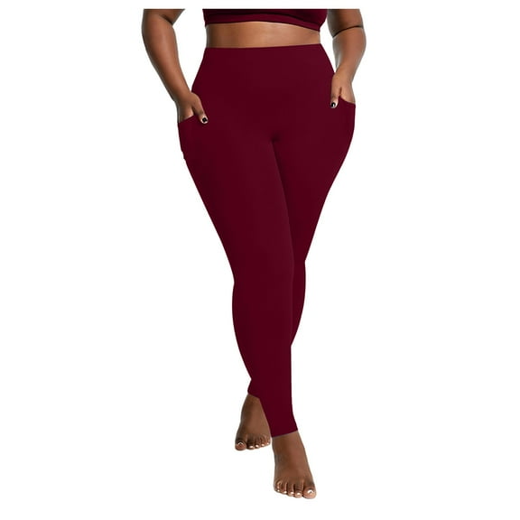 vigerkar Plus Size Leggings with Pockets for Women, High Waist Workout Tummy Control Yoga Pants 2025 Red, XXL