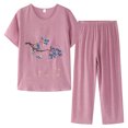 thumbnail image 1 of vigerkar Plus Size Lounge Sets for Women Casual Summer Two Piece Outfits Cotton Linen Sets Short Sleeve Tops and Capri Pants Pink, 3XL, 1 of 3
