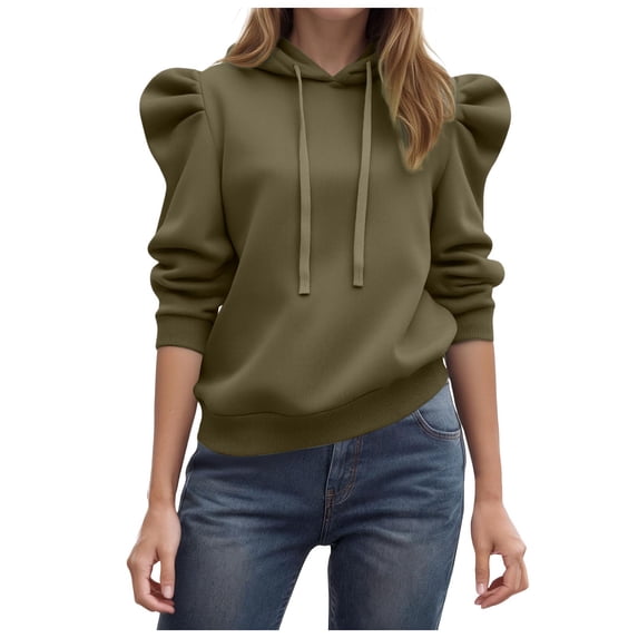 vigerkar Puff Sleeve Sweatshirt Women Casual Long Latern Sleeve Drawstring Hooded Pullover (AG, XXL)