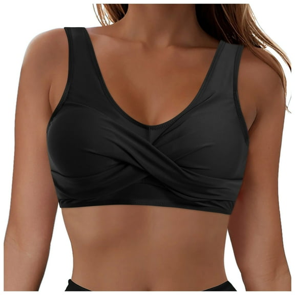 vigerkar Push Up Bikini Tops for Women Summer Swim Top Swimsuit Sexy V Neck Bikini Bathing Suit Top Only Black, XL