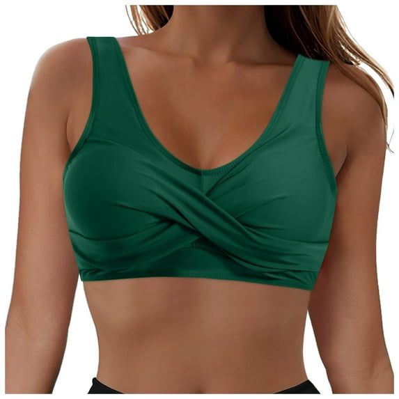 vigerkar Push Up Bikini Tops for Women Summer Swim Top Swimsuit Sexy V Neck Bikini Bathing Suit Top Only Dark Green, XXL