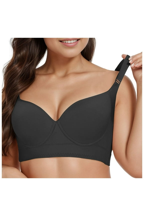 Push Up Sports Bras for Women, Full Coverage Fat Smoothing Bra,Womens Uplift Underwire Bras for Big Bust Black, 95D