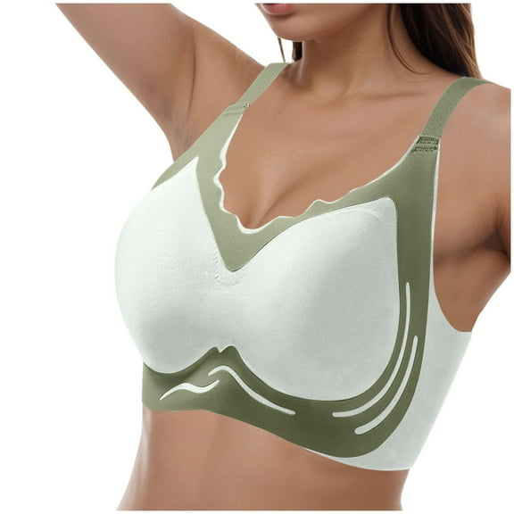vigerkar Push up Bra Seamless Wireless Super Gather Support Bra Lifting Anti-Sagging Pushup Bra for Women Green, XXL