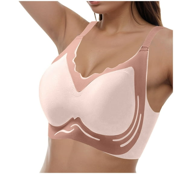 vigerkar Push up Bra Seamless Wireless Super Gather Support Bra Lifting Breast Anti-Sagging Pushup Bra for Women Pink, XL