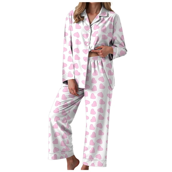 vigerkar Satin Pajamas for Women Set 2 Piece Silk Pjs Long Sleeve Top Cozy Sleepwear Silky Pajamas (Pink, M)
