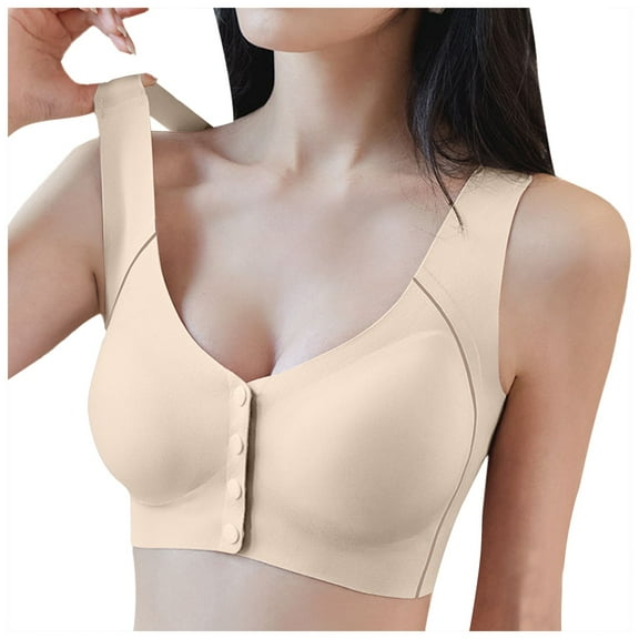 vigerkar Seamless Bra Full Coverage Front Closure Bras For Women No Underwire Surgical Bra Beige, M