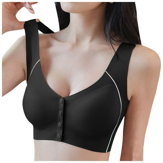 vigerkar Seamless Bra Full Coverage Front Closure Bras For Women No Underwire Surgical Bra Black, 4XL