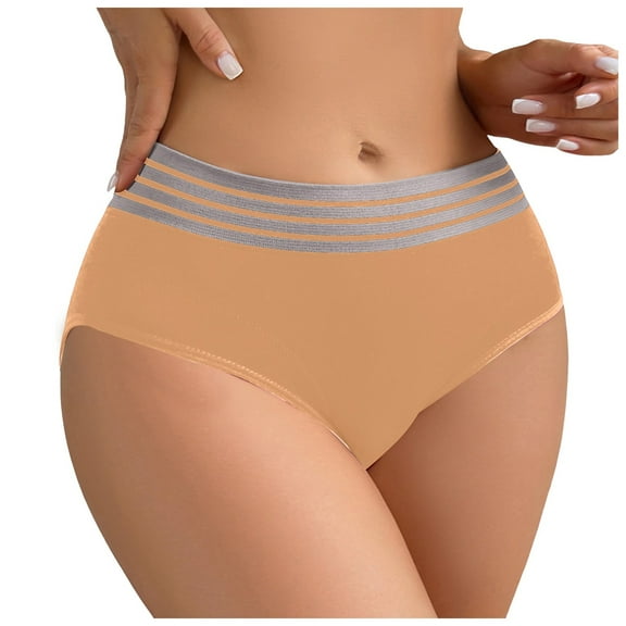 vigerkar Seamless High-Waist Panties for Women - Breathable Comfort & -Lifting Design with Stripe Accents Beige, L