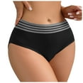 thumbnail image 1 of vigerkar Seamless High-Waist Panties for Women - Breathable Comfort & -Lifting Design with Stripe Accents Black, XS, 1 of 4