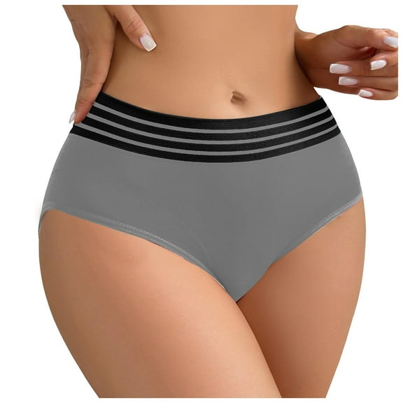 vigerkar Seamless High-Waist Panties for Women - Breathable Comfort & -Lifting Design with Stripe Accents Grey, S