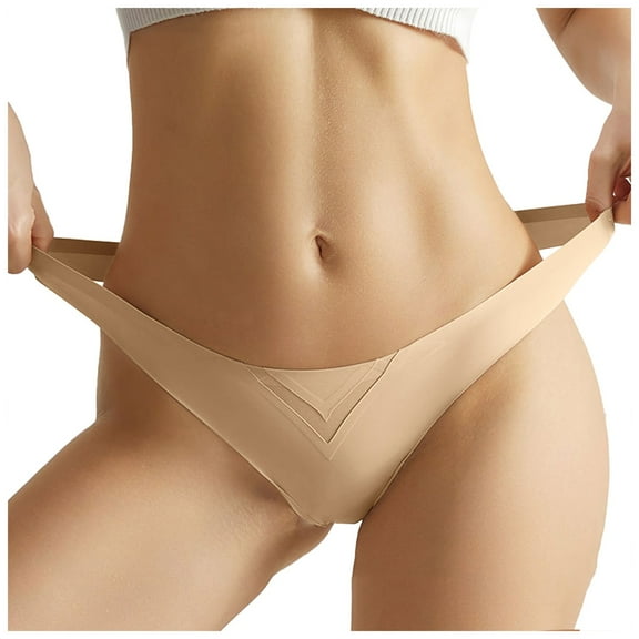vigerkar Seamless Thong for Women Breathable Comfort Cotton Underwear Low Waisted Bikini Knickers Beige, L