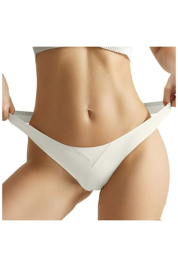 Seamless Thong for Women Breathable Comfort Cotton Underwear Low Waisted Bikini Knickers White, S