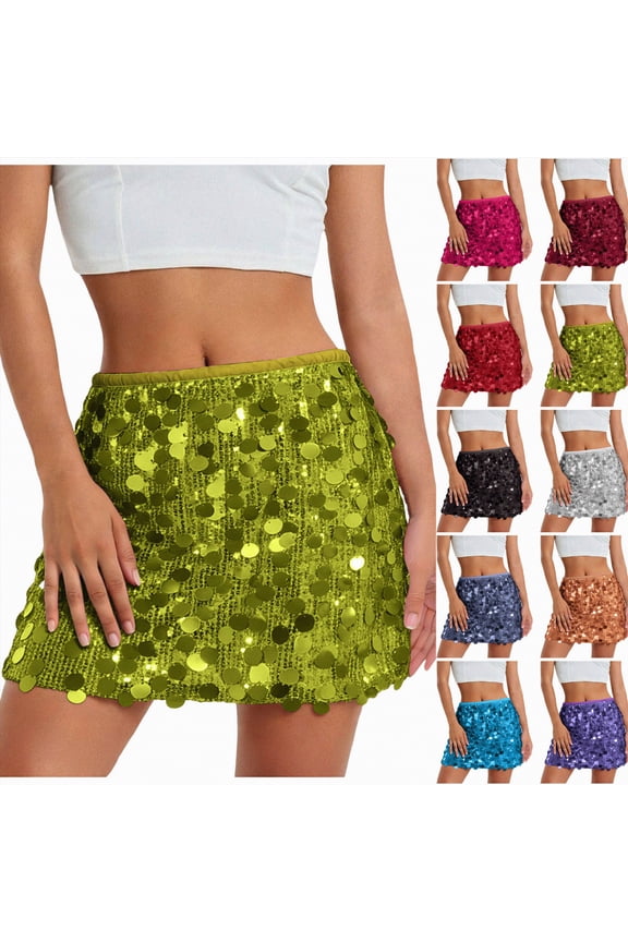 Sequin Mini Skirt for Women Sparkly Skirt Stretchy Bodycon Glitter Skirts Night Out Party (Sky Blue, M)
