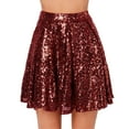 thumbnail image 1 of vigerkar Sequin Mini Skirt for Women Versatile A-line Basic Stretchy Flared Casual Pleated Skirts Wine, XXL, 1 of 6
