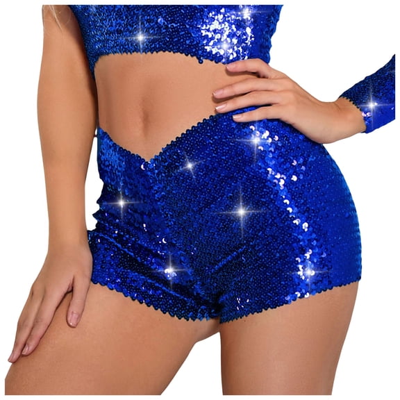 vigerkar Sequin Shorts for Women High Waist Party Night Out Concert Outfit Sparkly Mini Shorts (Blue, L)
