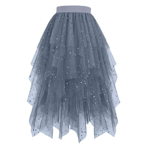 vigerkar Sequin Tulle Skirts for Women Long Sequin Skirt Tutu High Low Skirt Sparkly Layered Elastic Waist A-Line Skirt Blue, XXL