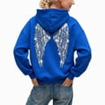 thumbnail image 1 of vigerkar Sequin Wings Hoodie Women Long Sleeve Sweatshirt Baggy Drawstring Shirt with Pocket (Blue, 3XL), 1 of 7
