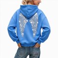 thumbnail image 1 of vigerkar Sequin Wings Hoodie Women Long Sleeve Sweatshirt Baggy Drawstring Shirt with Pocket (Sky Blue, XS), 1 of 7