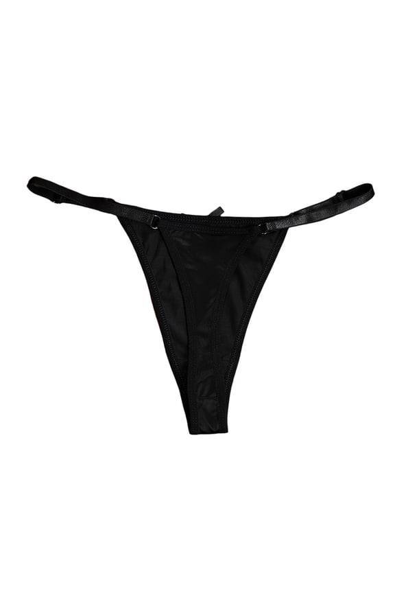 Sexy Bow Panties Lingerie For Women Metal Chain Out Underwear Low Rise Thong Ladies Intimate (Black, L)