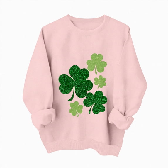 vigerkar Shirt for Women Oversized Casual Long Sleeve Crewneck Sweatshirts Shamrock Pullover Tops (Pink, L)