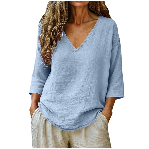 vigerkar Shirts for Women Plus Size 3/4 Sleeve Summer Causal Flowy Boho Gauze Tops Breathable Loose Peasant Blouses (Blue, 4XL)