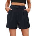 thumbnail image 1 of vigerkar Shorts for Women Bermuda Shorts Casual Elastic Waist Wide Leg Shorts with Pockets Black, S, 1 of 9