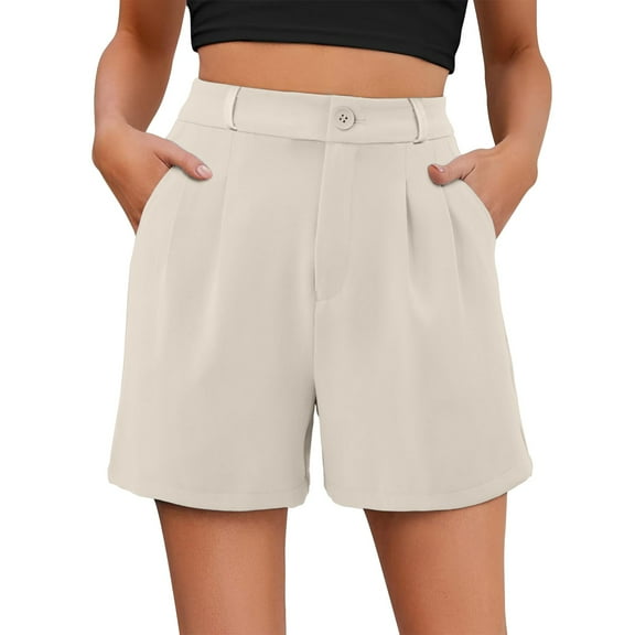 vigerkar Shorts for Women Bermuda Shorts Casual Elastic Waist Wide Leg Shorts with Pockets White, XXL
