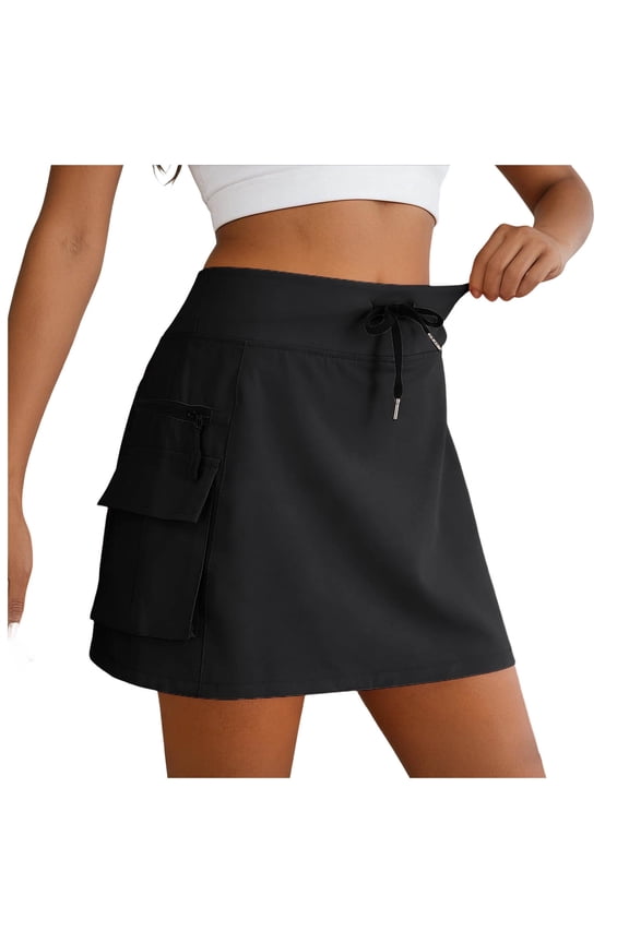 Skorts Woman Hiking Cargo Skorts with Zipper Pockets, High Waisted Quick Dry Golf Workout, Dressy Casual (Black, M)